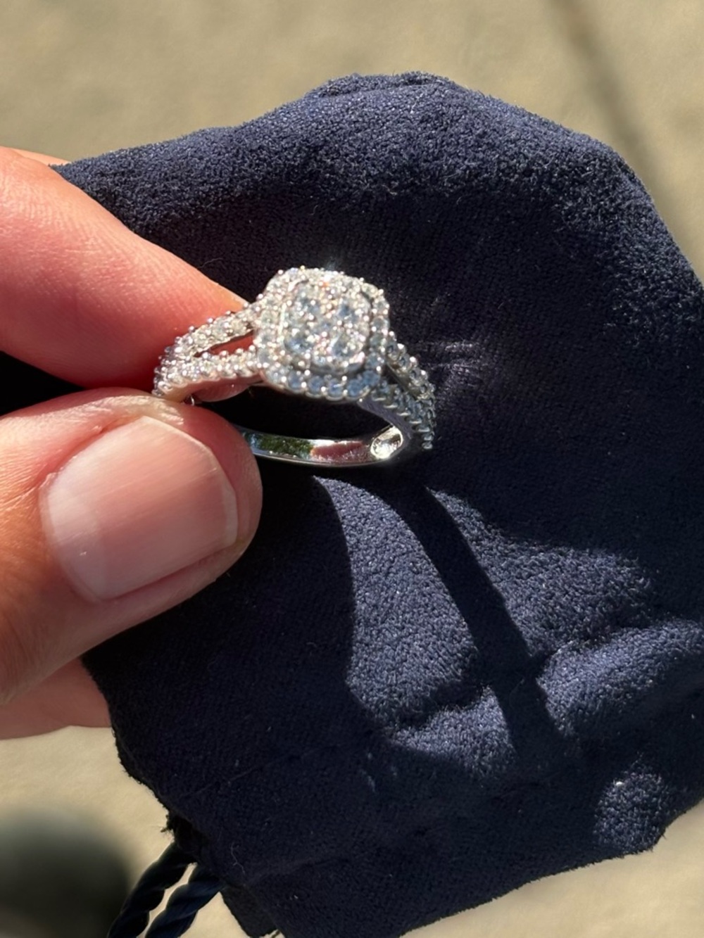 Sterling Pavé Halo Diamond Ring in White